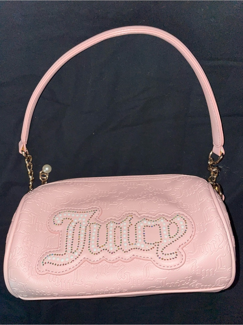 NEW Juicy Couture Pastel Pink Embossed Logo Shoulder Bag with Crystal Detailing